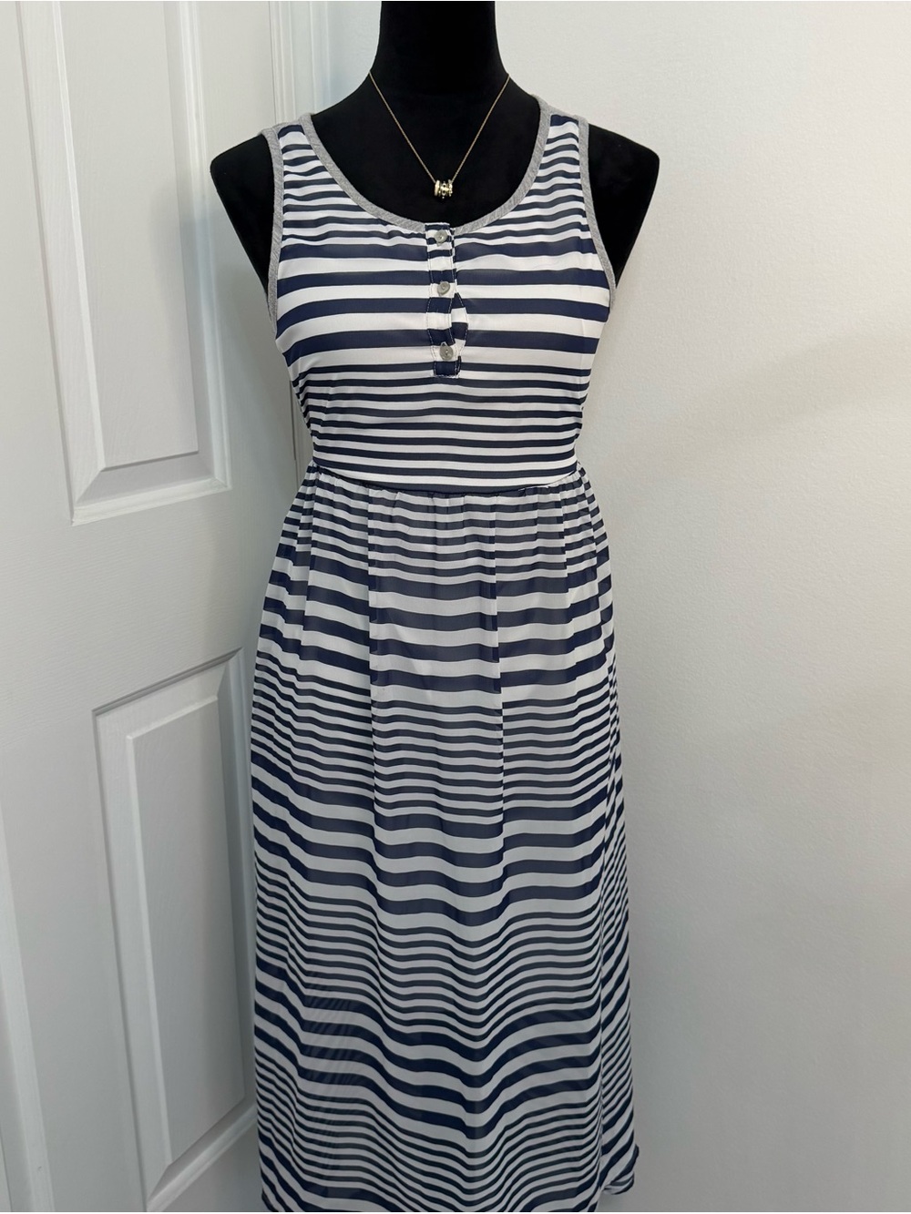Xhilaration Navy and White Striped Maxi Dress